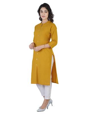 Textile cloth women's mustard color cotton plain kurta 3