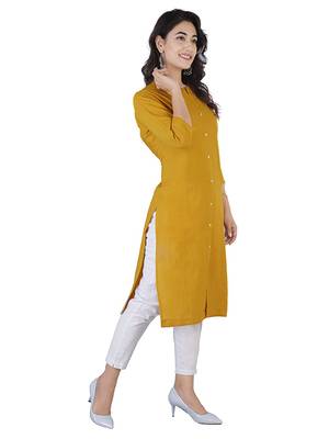 Textile cloth women's mustard color cotton plain kurta 5