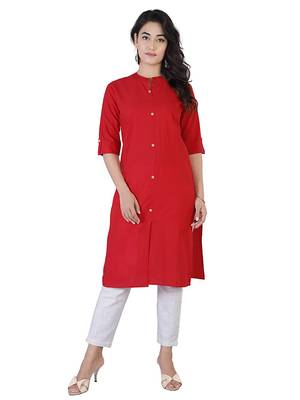 Textile cloth women's red color cotton plain kurta 1