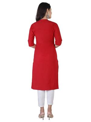 Textile cloth women's red color cotton plain kurta 2