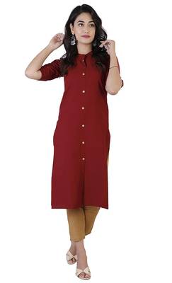 Textile cloth women's maroon color cotton plain kurta 1