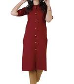 Textile cloth women's maroon color cotton plain kurta