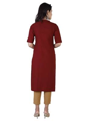 Textile cloth women's maroon color cotton plain kurta 2