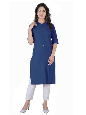 Textile cloth women's blue color cotton plain kurta 1