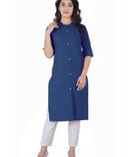 Textile cloth women's blue color cotton plain kurta