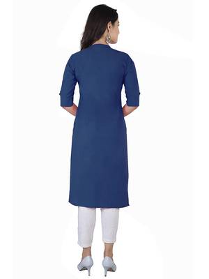 Textile cloth women's blue color cotton plain kurta 2