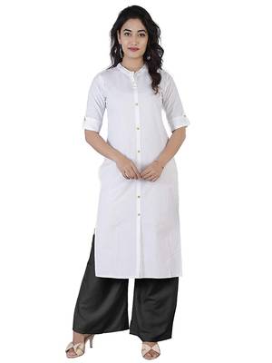 Textile cloth women's white color cotton plain kurta 1