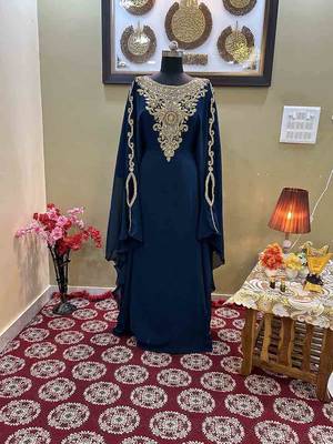 Teal Georgette Zari Work Kaftan 1