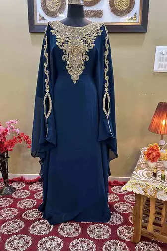 Teal Georgette Zari Work Kaftan