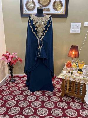 Teal Georgette Zari Work Kaftan 3