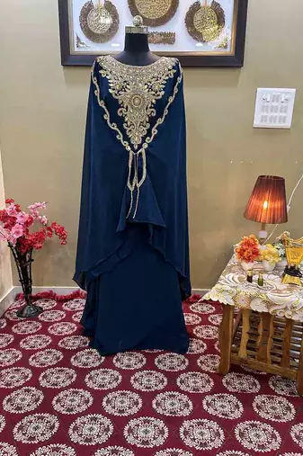 Teal Georgette Zari Work Kaftan