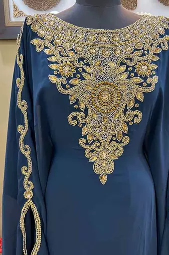 Teal Georgette Zari Work Kaftan