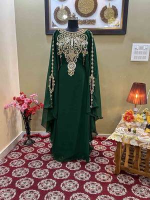 Grand Emerald Green Kaftan Gown with Heavy Gold Zari Work | Luxury Nikkah & Wedding Dress 1