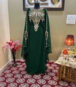 Grand Emerald Green Kaftan Gown with Heavy Gold Zari Work | Luxury Nikkah & Wedding Dress