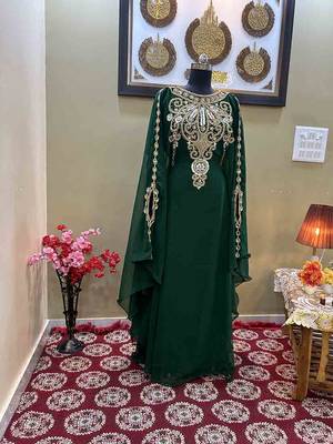 Grand Emerald Green Kaftan Gown with Heavy Gold Zari Work | Luxury Nikkah & Wedding Dress 2