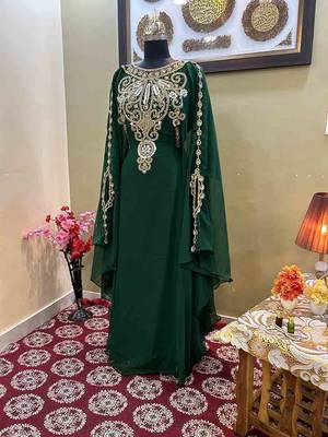 Grand Emerald Green Kaftan Gown with Heavy Gold Zari Work | Luxury Nikkah & Wedding Dress 3