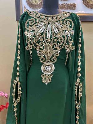Grand Emerald Green Kaftan Gown with Heavy Gold Zari Work | Luxury Nikkah & Wedding Dress 4