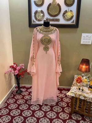 Peach Georgette Zari Work Moroccan Kaftan for Women 2