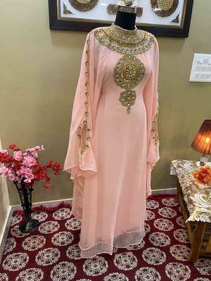 Peach Georgette Zari Work Moroccan Kaftan for Women 3