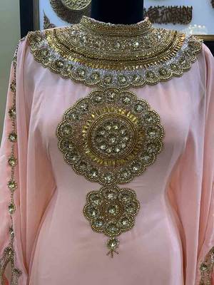 Peach Georgette Zari Work Moroccan Kaftan for Women 5