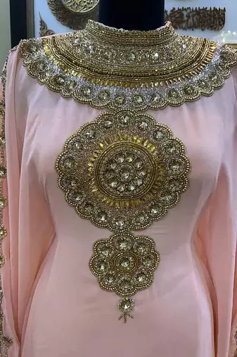Peach Georgette Zari Work Moroccan Kaftan for Women