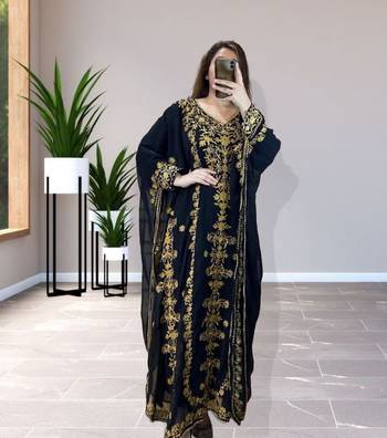 Black Georgette Zari Work Kaftan Dress For Festivals 3