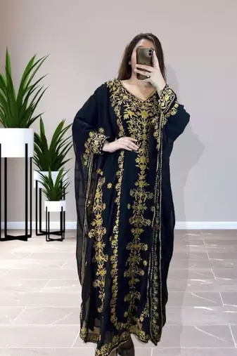 Black Georgette Zari Work Kaftan Dress For Festivals