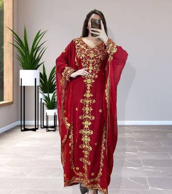 Red Georgette Zari Work Kaftan 1