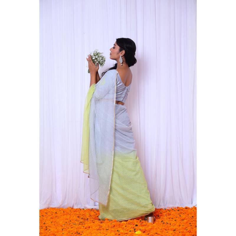 Ombre cotton gauze designer saree with hand embroidered blouse