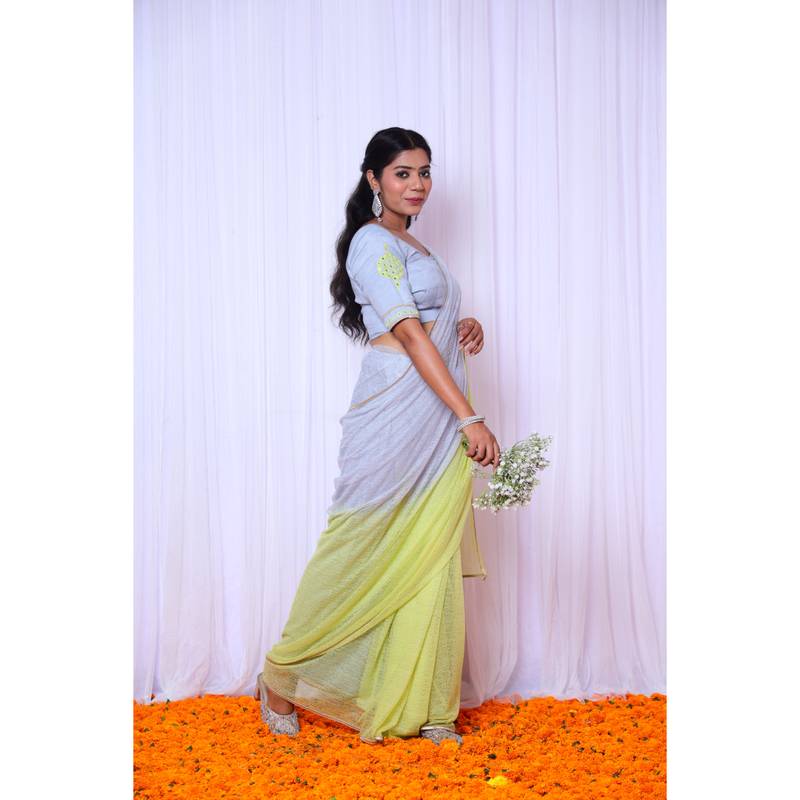 Ombre cotton gauze designer saree with hand embroidered blouse