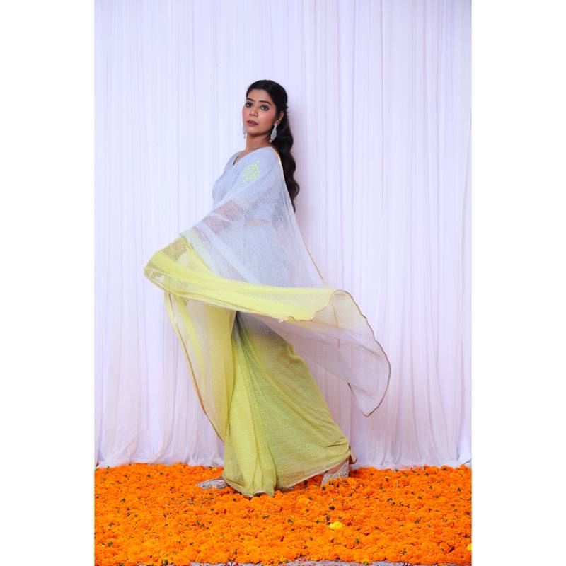 Ombre cotton gauze designer saree with hand embroidered blouse