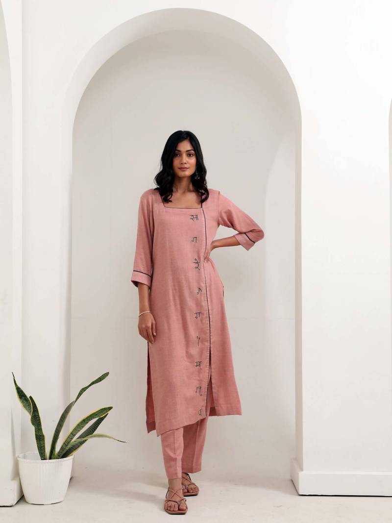 Pink slub sargam kurta set