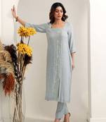 Grey slub sargam kurta set