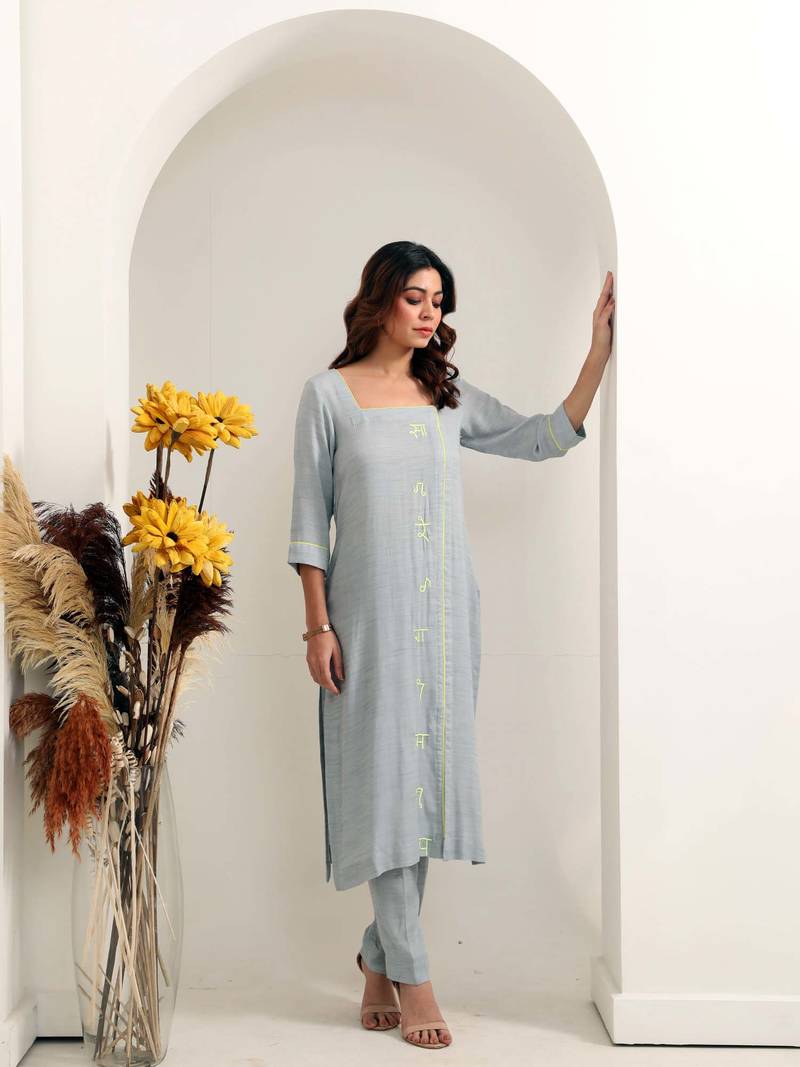 Grey slub sargam kurta set