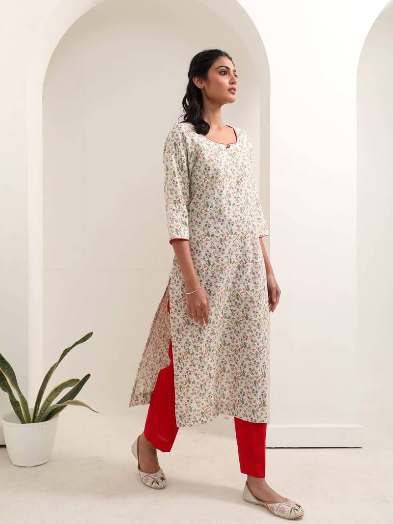 White floral printed kurta pant set