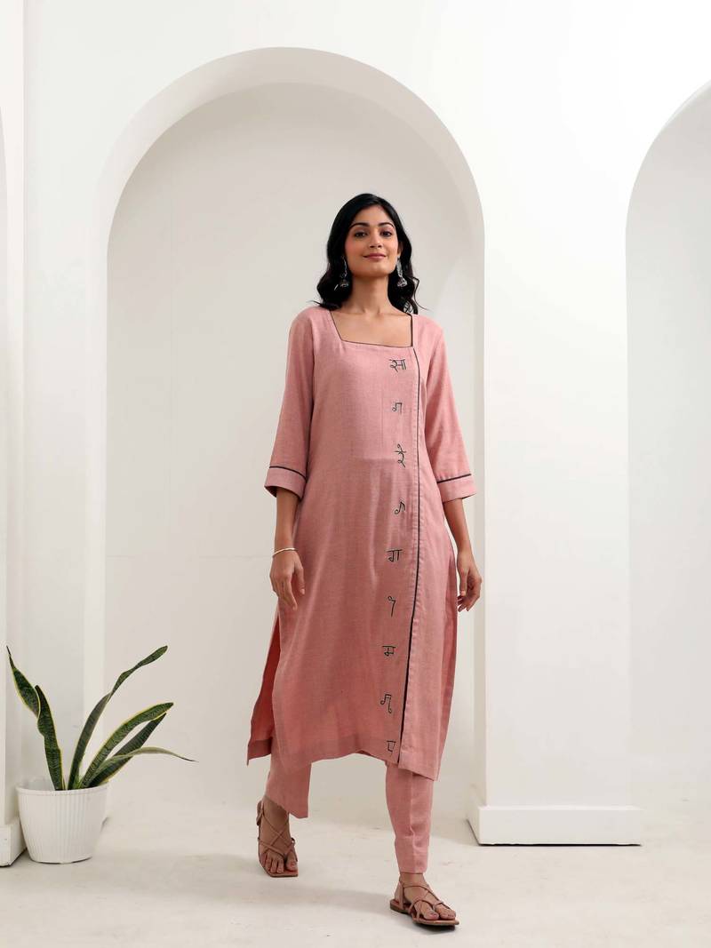 Pink slub sargam kurta set