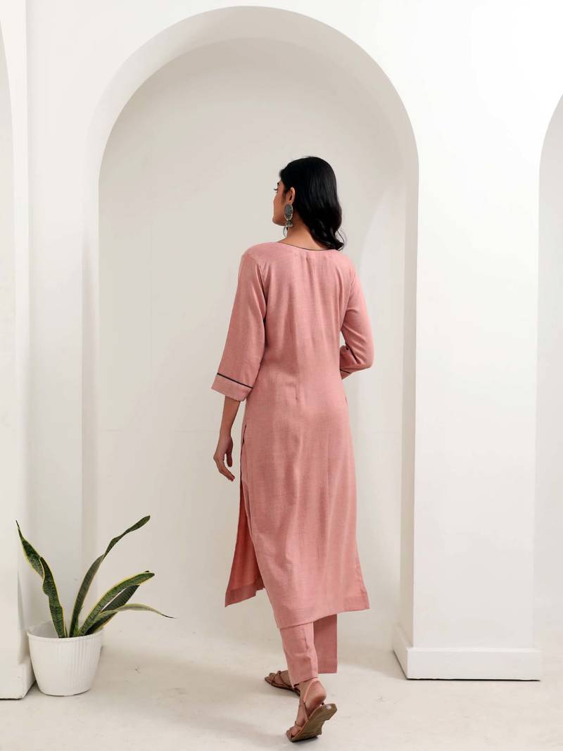 Pink slub sargam kurta set