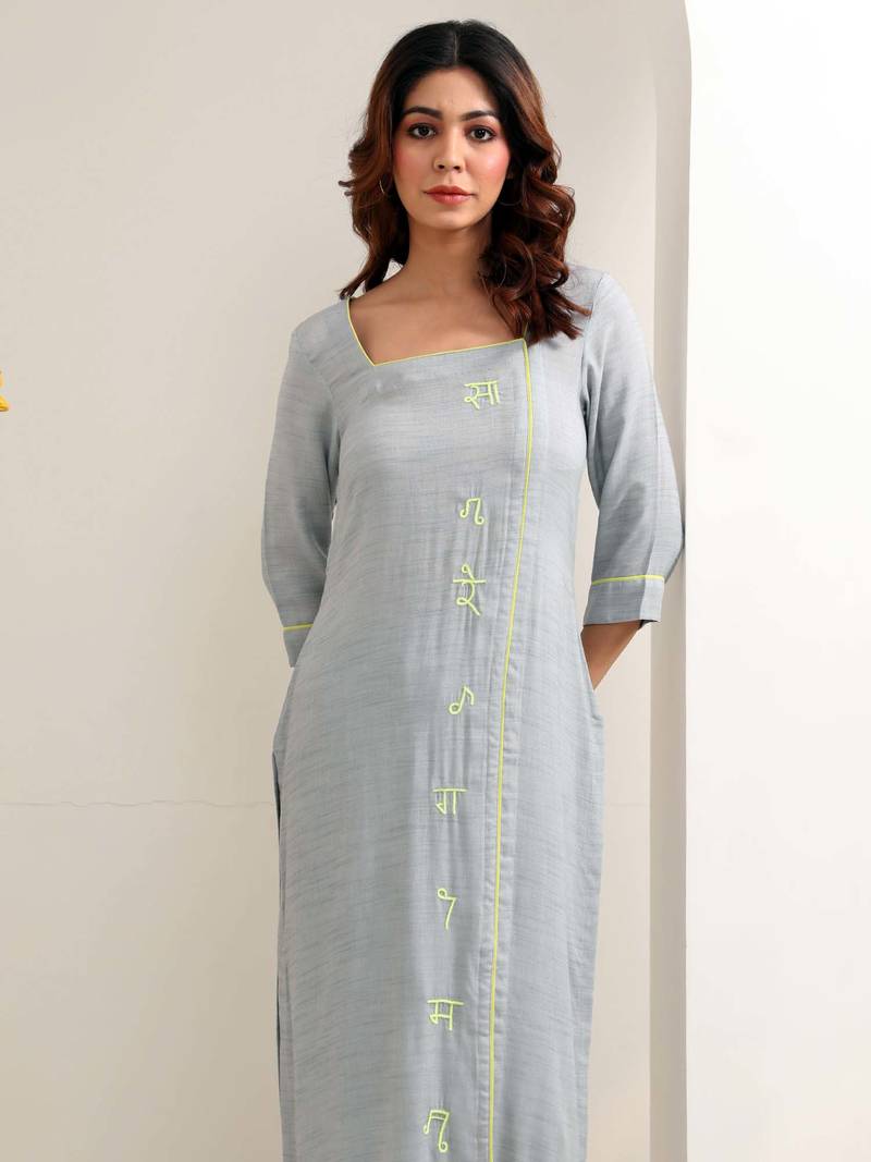Grey slub sargam kurta set