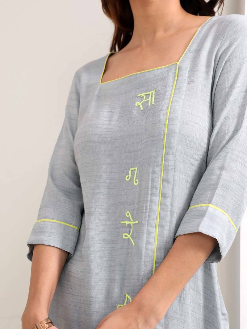 Grey slub sargam kurta set