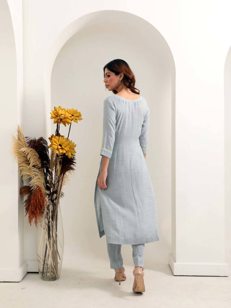 Grey slub sargam kurta set