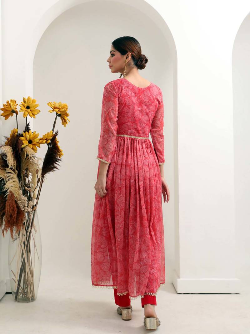 Red chiffon anarklai suit