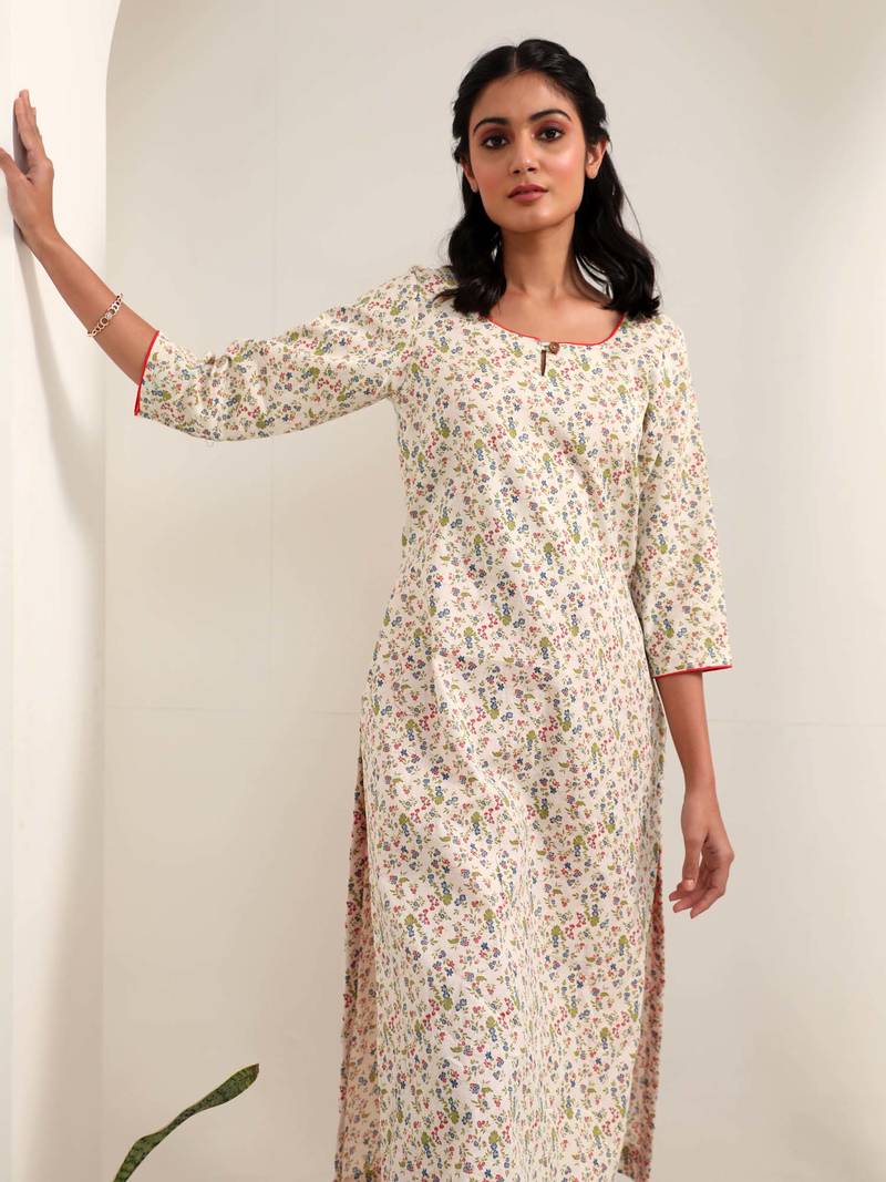 White floral printed kurta pant set