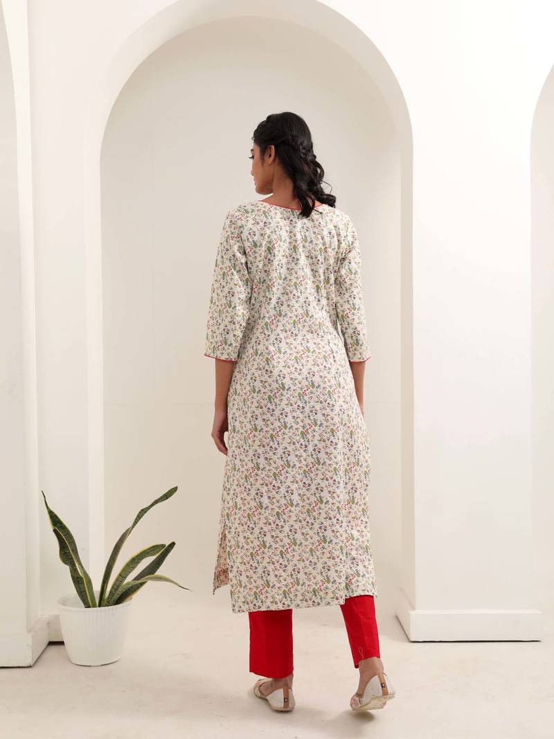 White floral printed kurta pant set