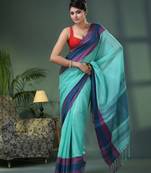 Teal cotton jacquard border handloom saree