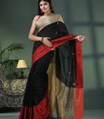 Black cotton blend ganga yamuna border handloom saree