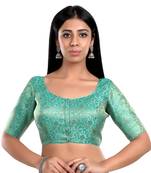 Neckbook Green Banarasi Brocade Short Sleeves Princess Cut Padded Readymade Saree Blouse