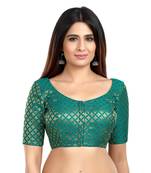 Neckbook Brocade Rama Green Elbow Sleeves Round Neck Princess Cut Padded Readymade Saree Blouse