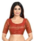 Neckbook Brocade Maroon Elbow Sleeves Round Neck Princess Cut Padded Readymade Saree Blouse