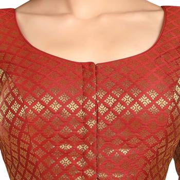 Neckbook Brocade Maroon Elbow Sleeves Round Neck Princess Cut Padded Readymade Saree Blouse 5