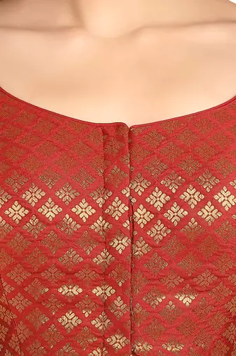 Neckbook Brocade Maroon Elbow Sleeves Round Neck Princess Cut Padded Readymade Saree Blouse